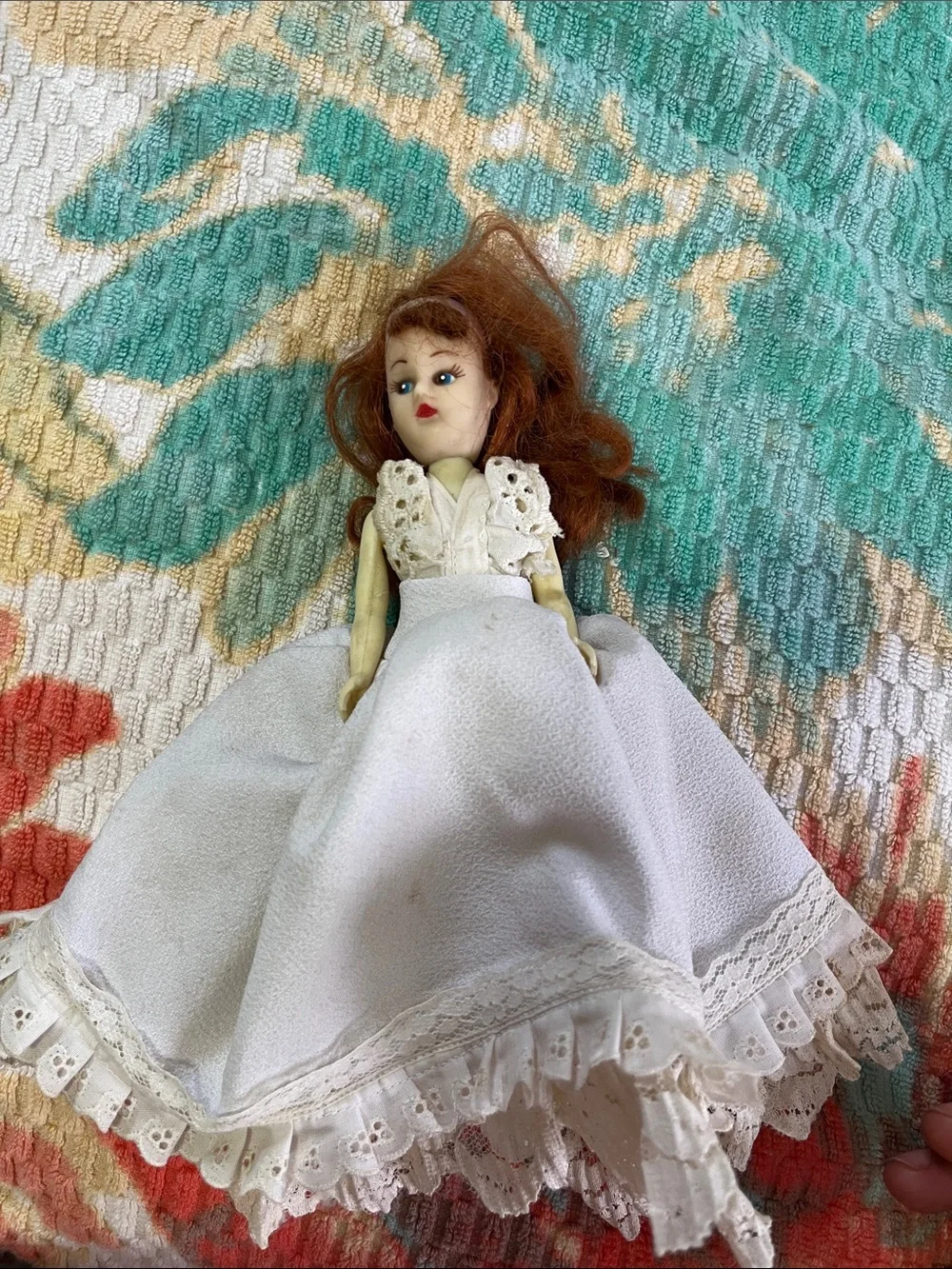 Vintage White-Lace Fashion Doll with Red Hair